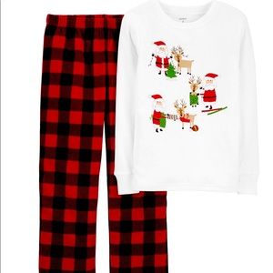 Carter's Boy Girl Fleece Pajama Set Size 4 Red Buffalo Plaid Christmas Santa